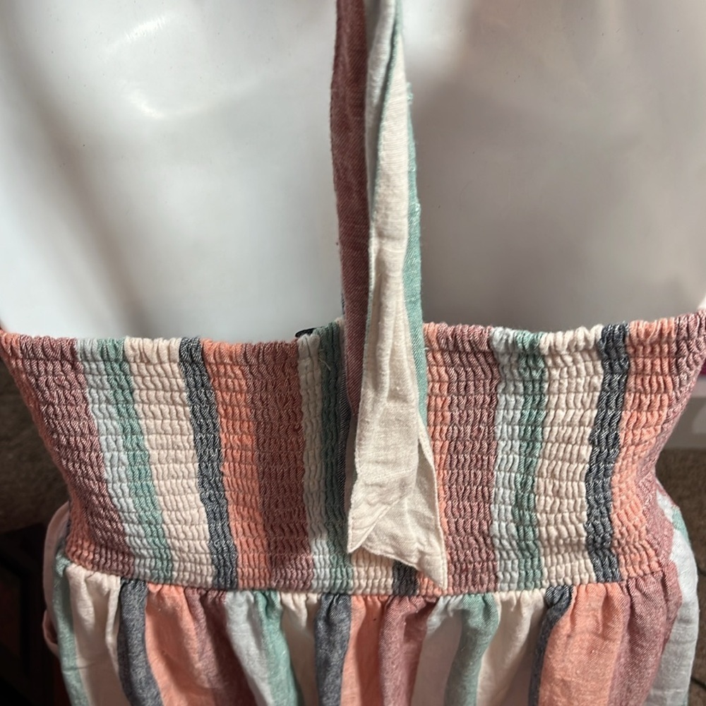 Striped cotton/linen halter mini - Picture 5 of 7